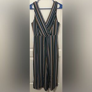 Lulus Allyson Navy Blue Multi Striped Tie-back Culotte Jumpsuit - Size M